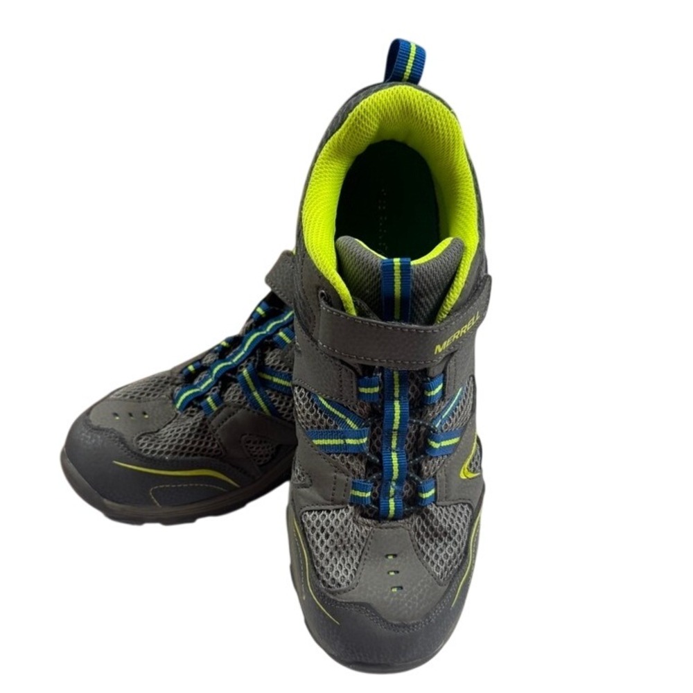 Merrell Trail Quest Kids Hiking Shoes Grey Lime Blue Leather MY55631 Size 7M